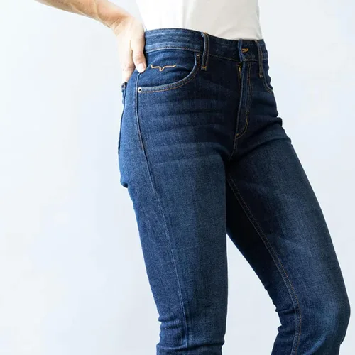 Vista 4 de Kimes Ranch Jennifer - Jeans de tiro ultra alto para mujer, color azul oscuro lavado