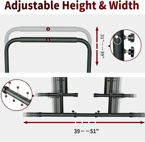 Vista 9 de Power Tower Dip Station Pull Up Bar Stand, Altura ajustable Equipo de entrenamiento de fitness multifunción resistente