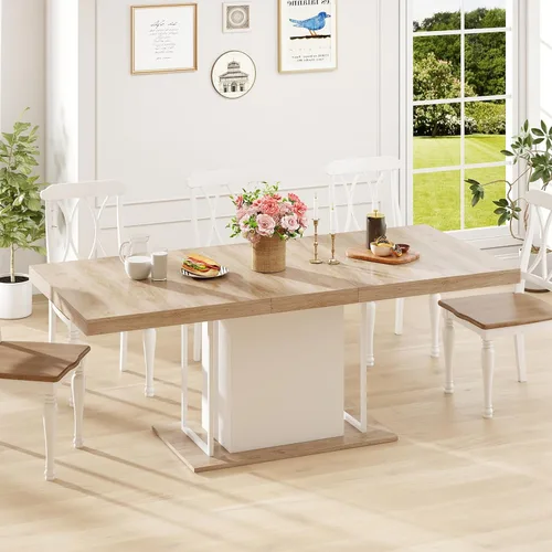 Vista 12 de Zevemomo Mesa de Comedor Expandible de 63"-78.7", Mesa de Cocina Estilo Granja para 6-10 Personas, Mesa de Comedor Rectangular Extensible, con Riel