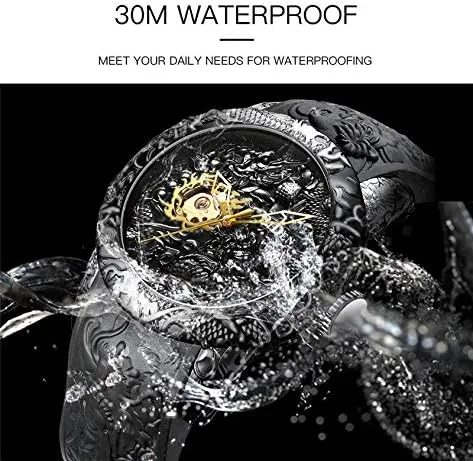 Vista 6 de Reloj automático para hombre, a la moda, grabado en 3D, impermeable, esfera grande, reloj deportivo, 50 mm