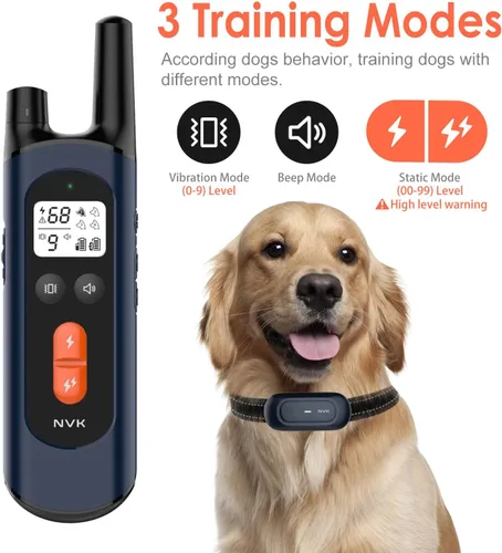 Vista 2 de NVK Collar de choque, collar de entrenamiento para perros con control remoto para perros medianos y grandes, collar de choque recargable con choque