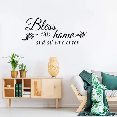 Vista 5 de 2 hojas de calcomanías de decoración de pared con texto en inglés "Bless This Home", calcomanías de cocina con texto en inglés "All Who Enter Cook