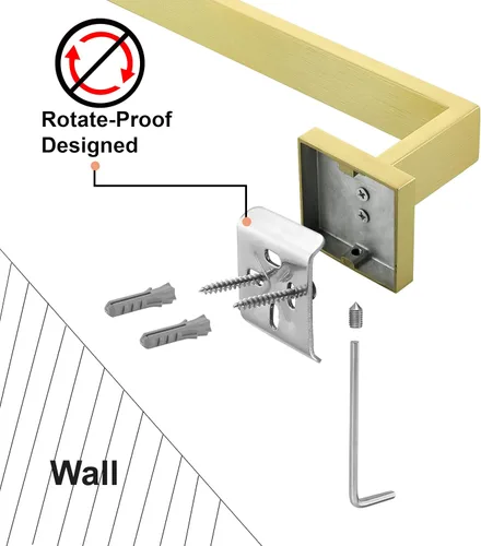Vista 8 de Toallero para baño dorado cepillado, toallero de 20 pulgadas montado en la pared, barra cuadrada gruesa de acero inoxidable SUS304, colgador