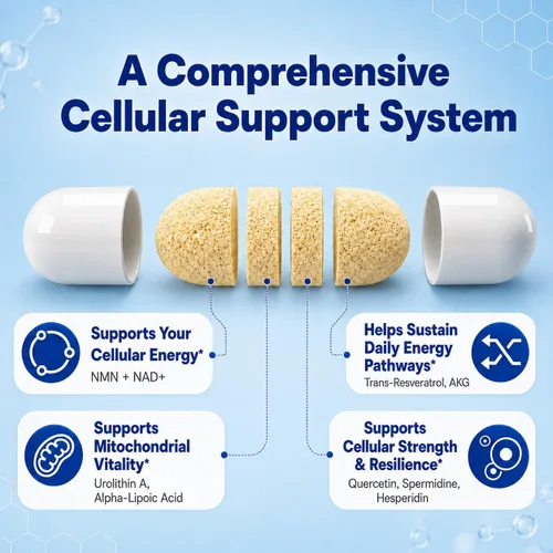 Vista 4 de Suplemento liposomal NMN + NAD+ - Soporte de NAD+ de doble fuente con resveratrol, AKG y urolitina A - Energía celular, vitalidad y bienestar diario