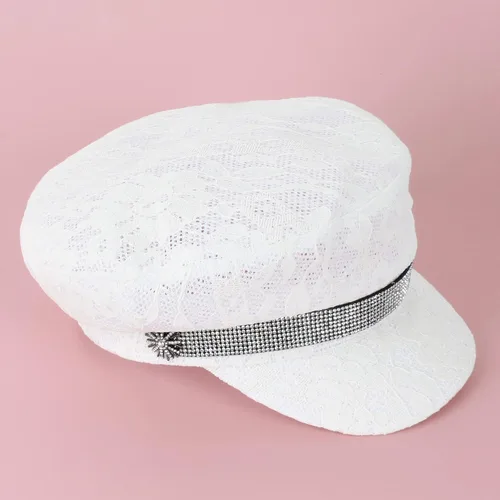 Vista 2 de Meyaus Gorra fina para mujer, diseño de perlas de verano, otoño y primavera, con visera plana