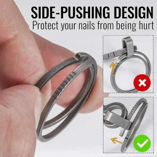 Vista 5 de KeyUnity Titanium Flat Key Rings, 332517.5mm Side Pushing Split Ring for Key Carabiner Flashlight Knife Dog ID Collar Tag