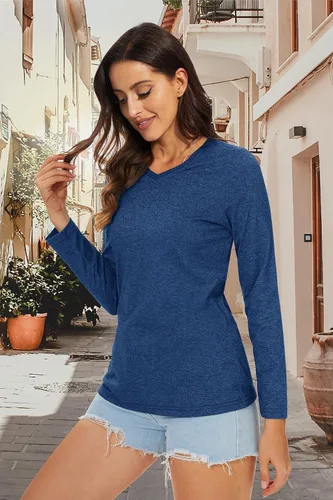 Vista 4 de TACVASEN Long Sleeve Shirts for Womens Casual Tops V-Neck Shirts Soft Tee Shirts V Neck T Shirts Cotton Tops