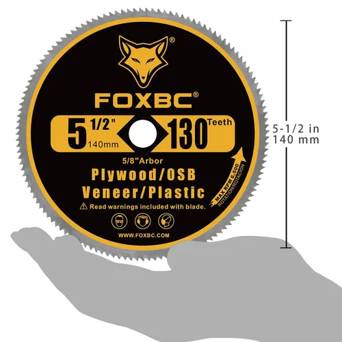 Vista 5 de FOXBC Hoja de Sierra Circular de 5-1/2 Pulgadas con 130 Dientes para Cortar Madera Contrachapada, Chapa, OSB, Plástico con Eje de 5/8 Pulgadas