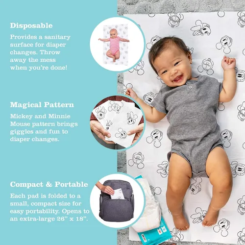 Vista 2 de Disney Baby by J.L. Childress - Cambiadores desechables para bebés, fundas para cambiadores de pañales, esenciales de viaje para bebés, almohadillas