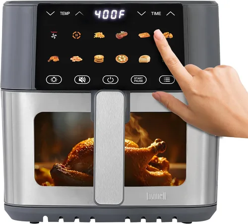 Vista 6 de LIVWELL Smart Touch - Freidora de aire de 8 cuartos con pantalla táctil LED y cesta de ventana de vidrio de acero inoxidable 12 preajustes, sin
