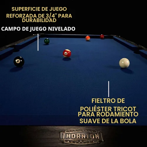 Vista 3 de THORNTON Juego de mesa de billar de 7 pies con bola de billar y palo de taco