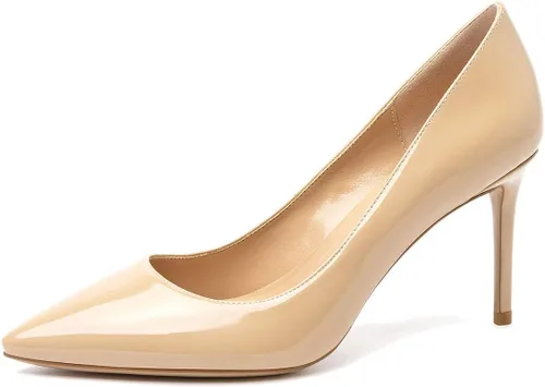 Vista 28 de Castamere Zapatos de tacón alto básicos para mujer, sin cordones, puntiagudos, tacón de aguja de 3.3 in charol leopardo beige