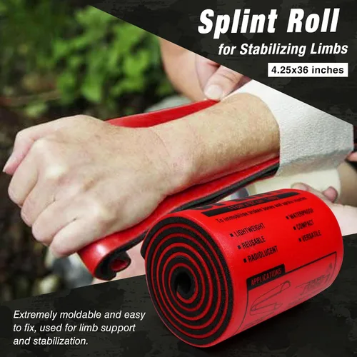Vista 8 de Kit de primeros auxilios de supervivencia con vendaje de estilo israelí, férula, sello de pecho para emergencias tácticas Molle al aire libre, rojo