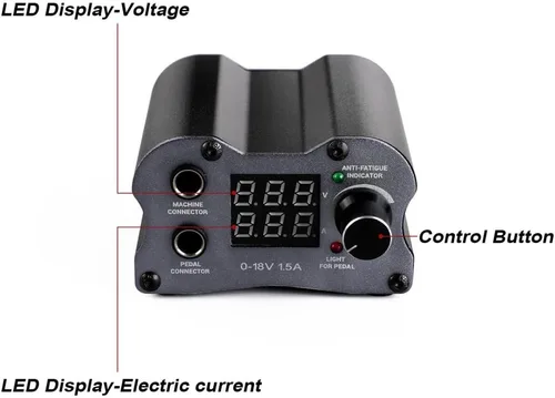 Vista 7 de Fuente de alimentación de tatuaje digital con control de voltaje ajustable y función de memoria, pantalla LCD máquina de tatuaje unidad de potencia