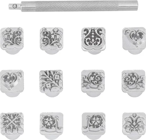 Vista 9 de PH PandaHall Juego de 32 sellos de acero inoxidable para artesanía en cuero con temática de insectos, herramienta con 1 mango para cinturón