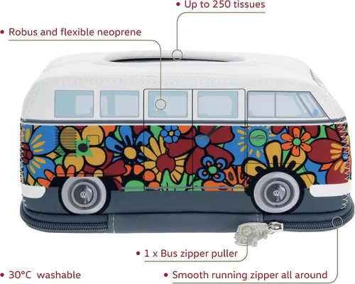 Vista 2 de BRISA VW Collection Volkswagen - Dispensador de neopreno para pañuelos de papel, pañuelos cosméticos o servilletas en diseño de autocaravana T1