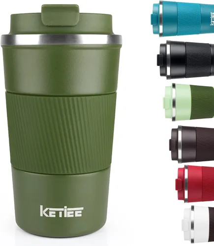Vista 28 de KETIEE Taza de café de 12 oz: Taza de café con aislamiento al vacío y tapa a prueba de fugas, taza de viaje de acero inoxidable con doble pared