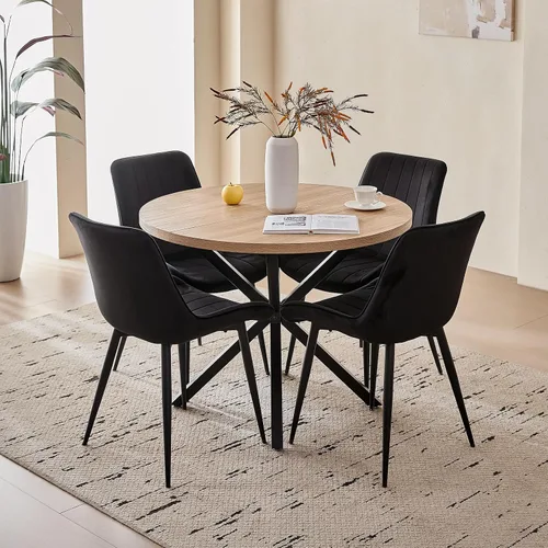 Vista 15 de Juego de mesa de comedor redonda de 39 pulgadas para 4, mesa Beige