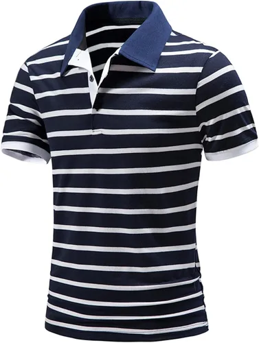 Vista 2 de Polo a rayas de moda para hombre, ajuste clásico, manga corta, atlético, casual, cuello