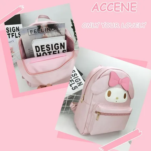 Vista 5 de Mochila Kawaii Anime Cute Mini Cartoon Bag My Melody Mochila Bolso PU Kuromi Schoolbags (azul), Blanco, Classic