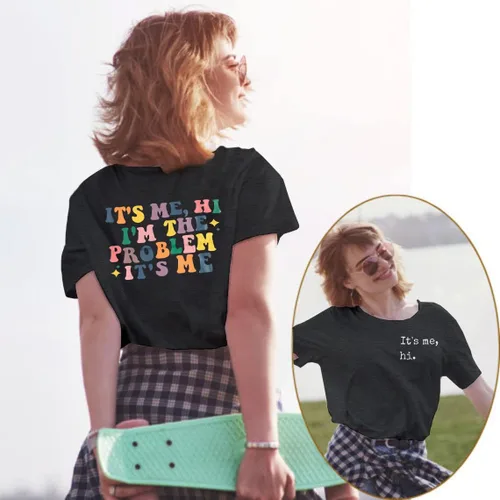 Vista 2 de Camiseta con texto en inglés "It's Me Hi I'm The Problem" para mujer, camiseta de música country Swift Top Nashville Vintage Concert Shirts