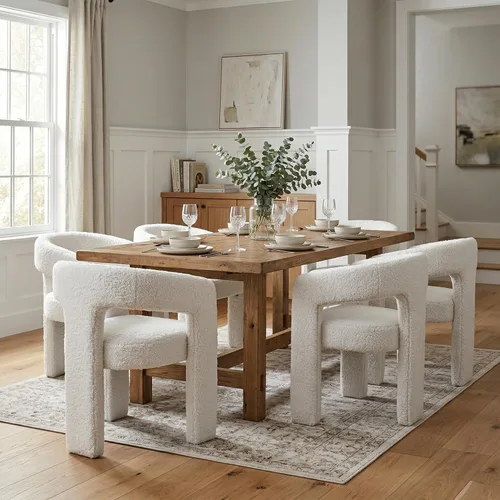 Vista 28 de Hyfirm Sillas de Comedor Modernas Tipo Barril Juego de 1, Cómoda Silla de Comedor de Acento Tapizada en Chenilla con Brazo para Cocina Sala de Estar