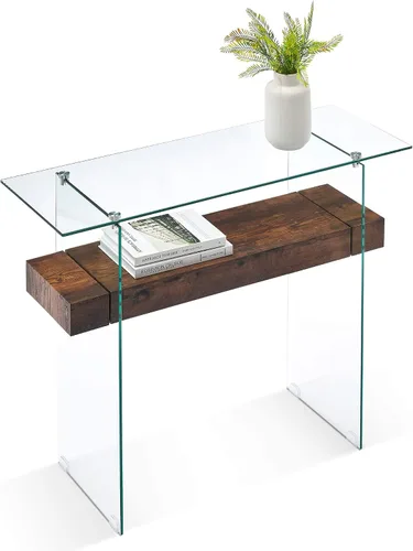 Vista 12 de ivinta Mesa de arrimo de cristal con almacenamiento, mesa de sofá moderna de 39.4" para sala de estar, vestíbulo, pasillo, dormitorio 5101 (Negro)