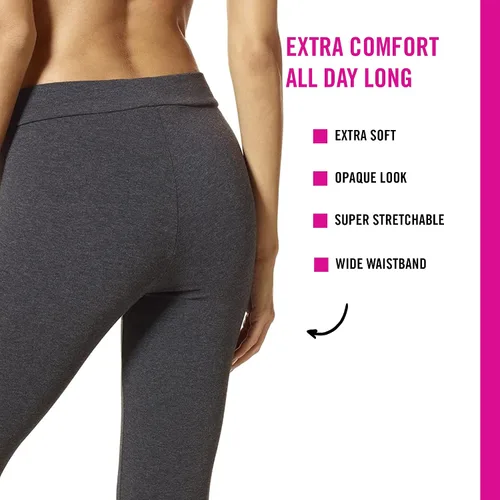 Vista 3 de HUE Women's Wide Waistband Blackout Cotton Leggings, Assorted