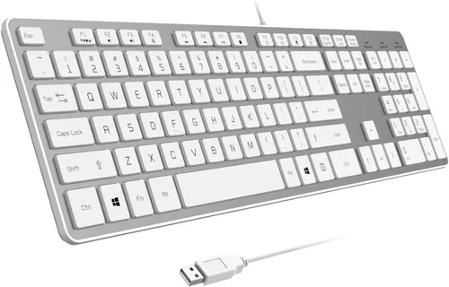 Vista 12 de Teclado con cable USB, teclas cómodas y silenciosas de chocolate, teclado de computadora ultradelgado y duradero con cable (QWERTY) para PC, Windows