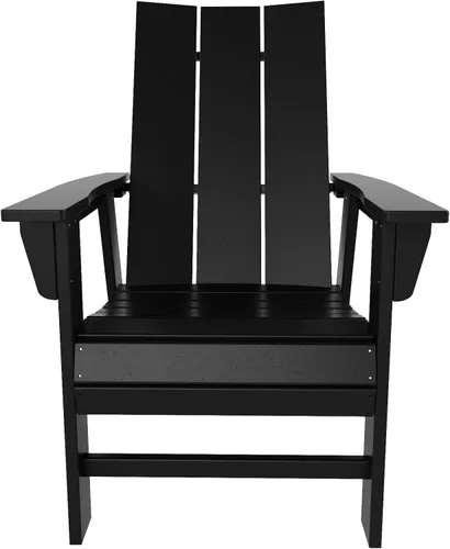 Vista 5 de HDPE Shoreside Modern Curveback Adirondack Silla de comedor, color negro