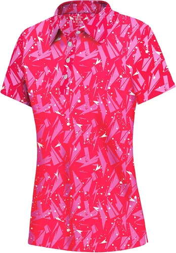 Vista 8 de PINSPARK Polo de golf de 4 botones para mujer, UPF 50+, secado rápido, atlético, camiseta de tenis con cuello, ajuste relajado