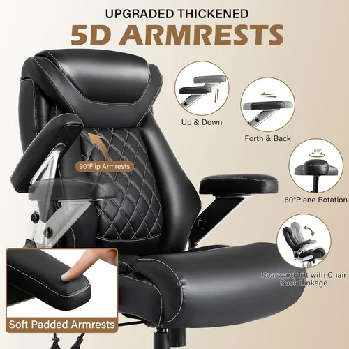 Vista 3 de Silla de oficina grande y alta de 700 libras, silla de oficina ergonómica de tela ejecutiva resistente con brazos abatibles 5D y soporte lumbar
