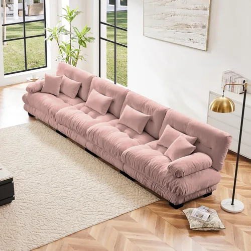 Vista 45 de Sofá modular en forma de U de 118 pulgadas con 2 otomanas, sofá de nube de terciopelo peletizado con almohadas de apoyabrazos de refuerzo, cómodo