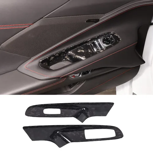 Vista 9 de Cubierta de interruptor de elevación de ventana de fibra de carbono real compatible con Chevrolet Corvette C8 2020-2026, panel de interruptor
