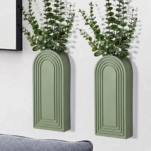 Vista 18 de Dnnnii Juego de 2 jarrones de pared de madera, acabado negro, decoración de pared moderna de granja y bohemio para entrada, pasillo, baño, sala