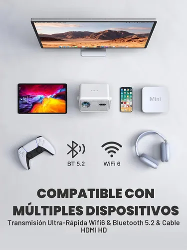 Vista 9 de [Ahora con Netflix y 3500ANSI] Proyector inteligente 4K con WiFi y Bluetooth, enfoque automático y servidor de impresión portátil Keystone, mini