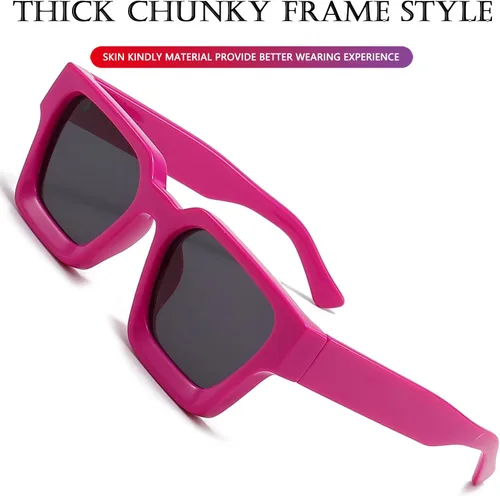 Vista 152 de AIEYEZO Gafas de sol cuadradas para mujeres y hombres, gafas de sol cuadradas con montura gruesa, estilo de diseñador simple