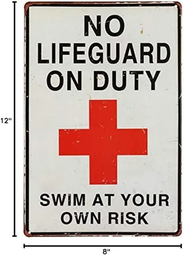Vista 2 de No Lifeguard on Duty Swim at Your Own Risk - Divertido arte de pared de metal para área de piscina, patio trasero, decoración de playa, placa