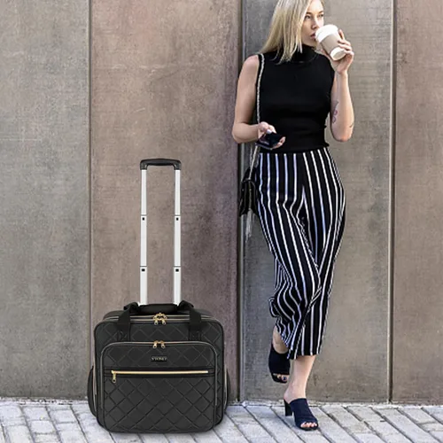 Vista 7 de Ytonet Bolsa para portátil con ruedas para mujer, Negro -, Bolsa con ruedas para laptop
