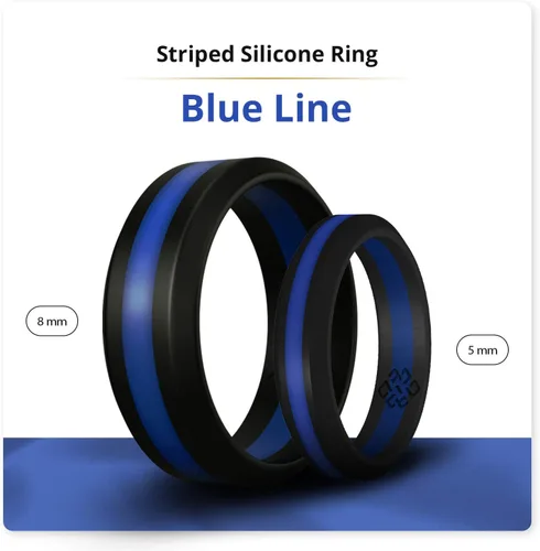 Vista 2 de Knot Theory Thin Line Silicone Ring for Men Women - 8mm Wedding Band Azul