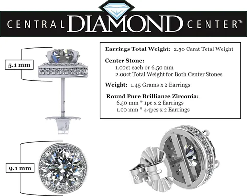 Vista 2 de Aretes redondos de plata de ley de 0.256in, circonita pura brillante y piedras preciosas simuladas, Oro rosa Plata de ley Gema Piedra Diamante