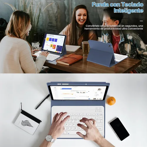 Vista 7 de Funda de teclado para Samsung Galaxy Tab A9 Plus 5G de 11 pulgadas 2023 (SM-X210/X216/X218) - Teclado Bluetooth inalámbrico desmontable - Funda Azul