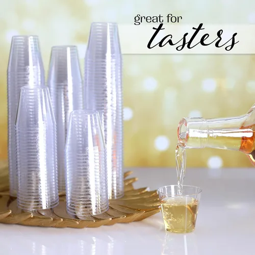 Vista 4 de PARTY BARGAINS 200 vasos desechables de 1 oz, vasos de plástico duro transparente para whisky, gelatina, degustación, salsa, salsas y muestras