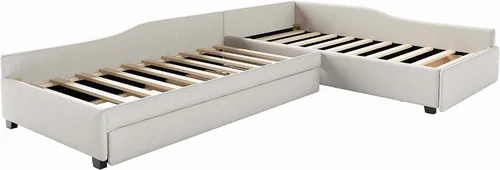 Vista 7 de Merax Sofá cama doble, cama doble tapizada con cama nido y cajón, color beige