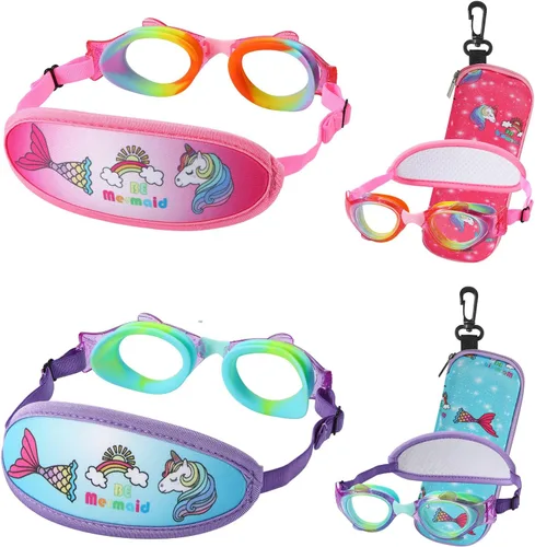 Vista 9 de Gafas de natación para niños de 2 a 6 años, gafas para niños sin jalar el cabello, gafas para niños con banda para la cabeza acolchada