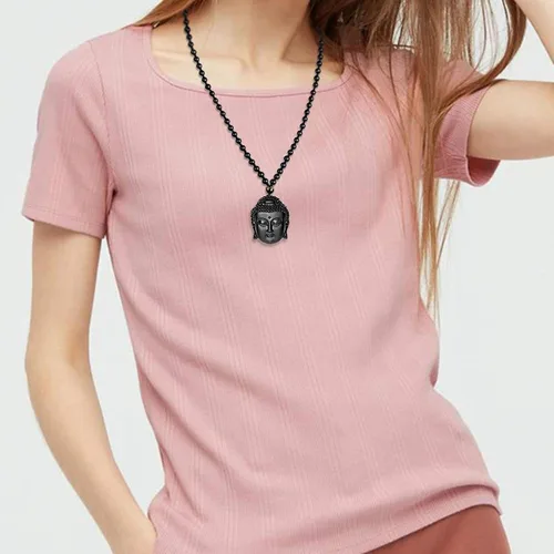 Vista 5 de Collar de obsidiana negra con dije de protección de amuleto de la suerte con cadena de cuentas extendida, piedra de cristal curativo, collares