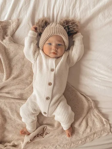 Vista 2 de Ropa de otoño para bebé, niña, niño, ropa de punto de manga larga, mameluco acanalado, overol de suéter de invierno para llegar a casa
