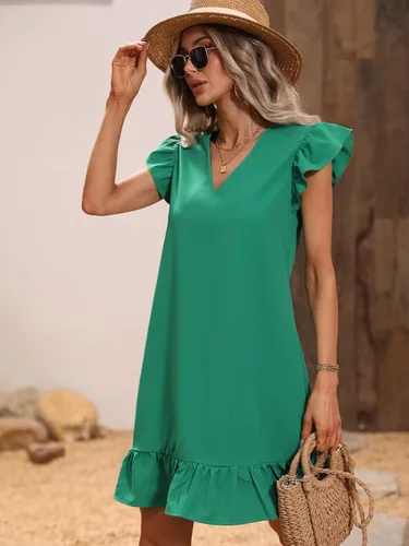 Vista 3 de SOLY HUX Summer Dresses for Women V Neck Cap Sleeve Ruffle Hem Smock Short Dress