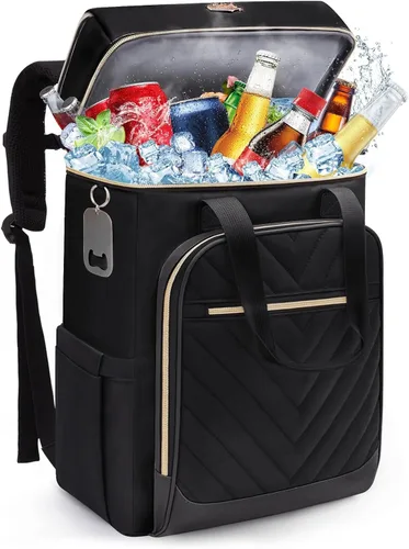 Vista 20 de Backpack Cooler Insulated Leakproof, Soft Cooler Backpack for Beach Beige - Negro - Marrón-01