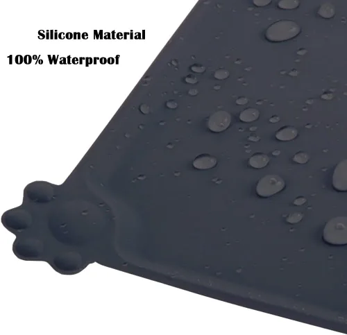 Vista 4 de Tapete de silicona para alimentación de mascotas, impermeable, para perros y gatos, bordes elevados para evitar derrames, bandeja individual Negro